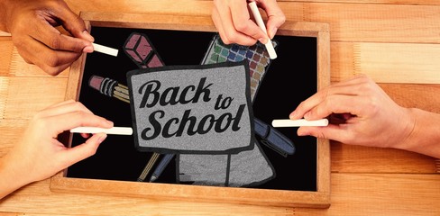 Poster - Composite image of back to school text on paper with pen