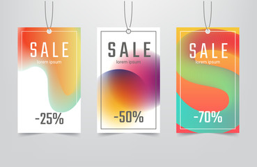 Poster - Sale tag collection with abstract blur colorful fluid background. Modern rectangular discount labels. Applicable for advertising in store, flyers, banners, posters. Vector eps 10.
