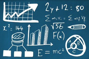 Poster - Composite image of bar graph with mathematics equations