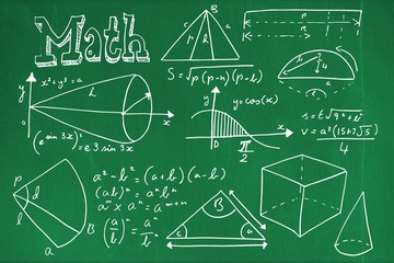 Poster - Composite image of geometric shapes with math text