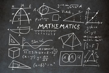 Poster - Composite image of mathematics text with geometric shapes