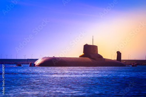 Plakat Jądrowa łódź podwodna. Okręt podwodny z jądrowymi pociskami balistycznymi.