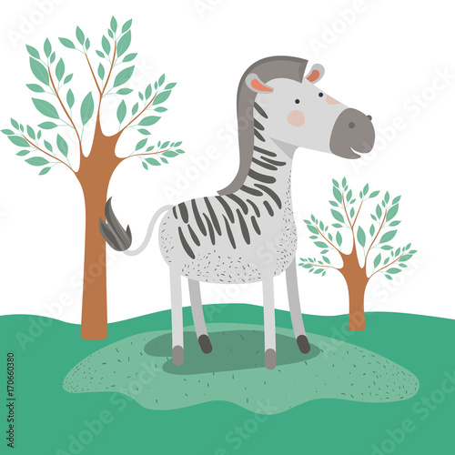 zebra-animal-caricature-in-forest-landscape-background-vector-illustration