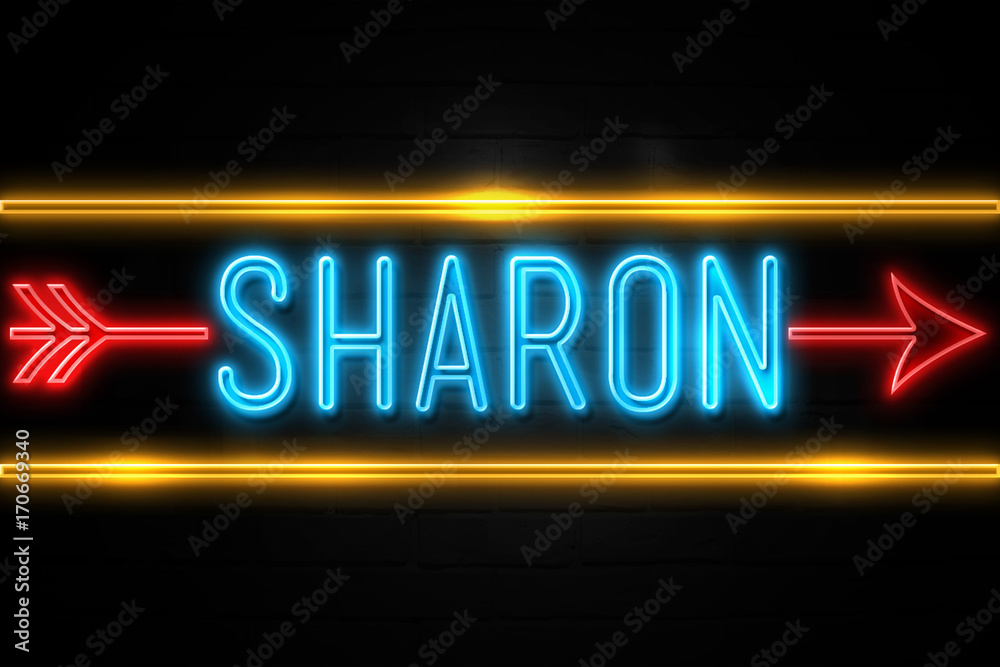Sharon Sign Sharon - fluorescent Neon Sign on brickwall Front view Stock ...