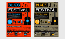 Blues Festival (Flat Style Vector Illustration Quote Poster Design) Event Invitation With Venue, Artist, Ticket And Time Details