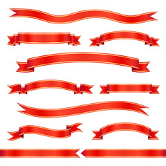 Wall Mural - Set of red ribbon banners. Vector illustration.