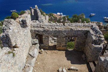 Scenic view of of Kekova Island and Kalekoy from Simena Castle, Kas Antalya Turkey