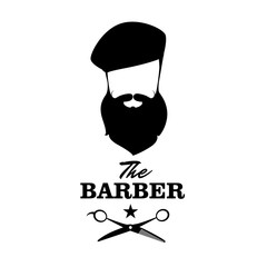 Wall Mural - The Barber. Handsome man with beard, beret and mustache. Barber shop symbol.