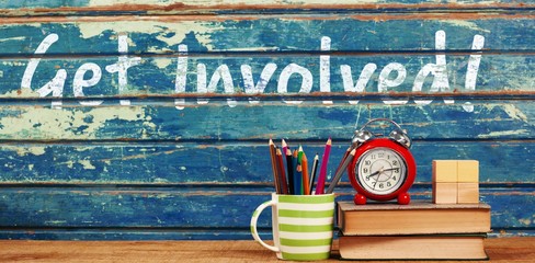 Poster - Composite image of get involved text against white background