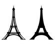 eiffel tower stylized outline and silhouette - Paris and France black vector design set