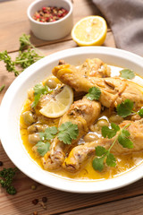 Canvas Print - chicken leg cooked with lemon,coriander and olive