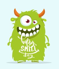 Wall Mural - funny cartoon monster. happy smile day cute design. vector illustration