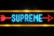 Supreme  - fluorescent Neon Sign on brickwall Front view