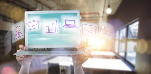 Poster - Composite image of cropped hands holding laptop