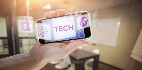 Poster - Composite image of close-up of cropped hand holding phone