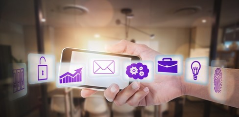 Poster - Composite image of cropped hand of person holding mobile phone