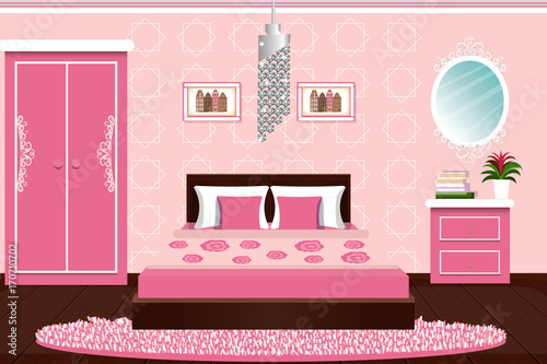 The Interior Of The Bedroom Beautiful Bedroom In Pink Color