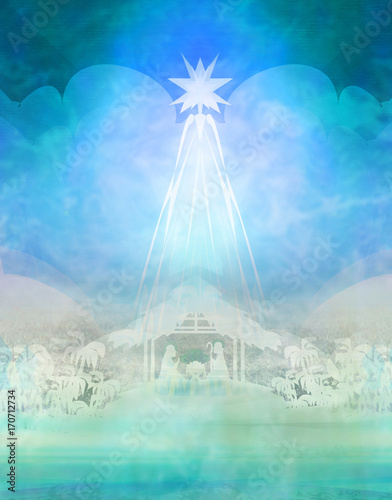 Fotografie, Obraz Biblical scene - birth of Jesus in Bethlehem.