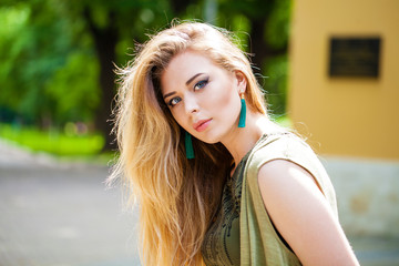 Portrait close up of young beautiful blonde woman