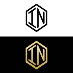 initial letters logo in black and gold monogram hexagon shape vector