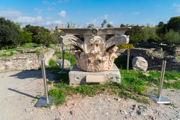 Fototapete - Remains of the Corinthian classic order column, The Ancient Agora of Classical Athens, Greece