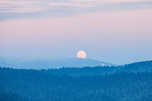 Full Moon Rising Over Winter Smoky Mountains