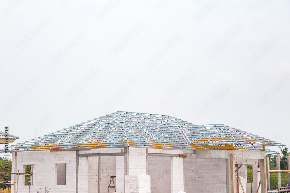 Structure of truss prefabricated steel roof frame in building ...