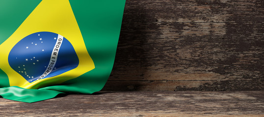 Wall Mural - Brazil flag on wooden background. 3d illustration