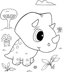 Cute Baby Triceratops Dinosaur Vector Illustration Art