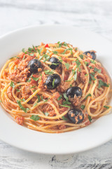 Sticker - Spaghetti with tuna and black olives