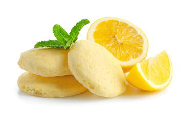 Wall Mural - Homemade cookies with lemon flavor on white background