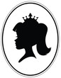 Girls head with classic ponytail and crown.