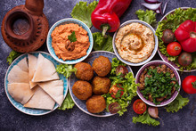 Selection Of Middle Eastern Or Arabic Dishes. 