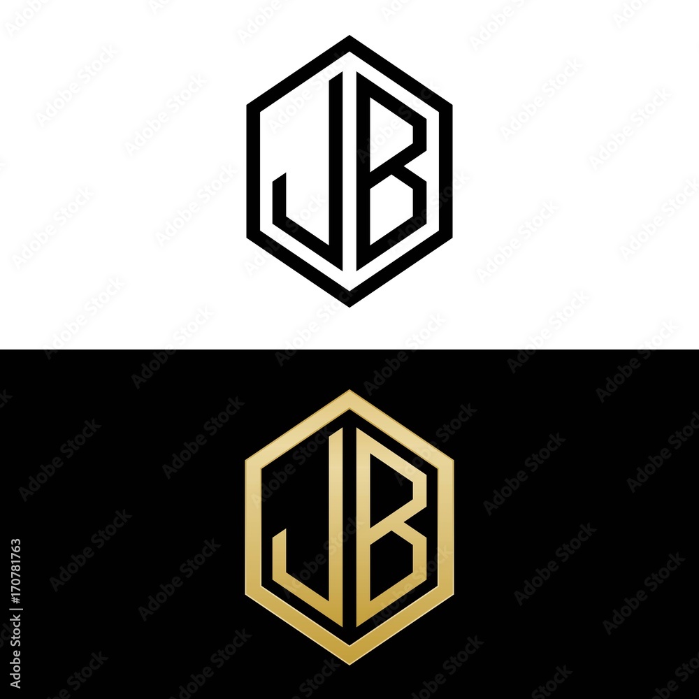 initial letters logo jb black and gold monogram hexagon shape vector ...