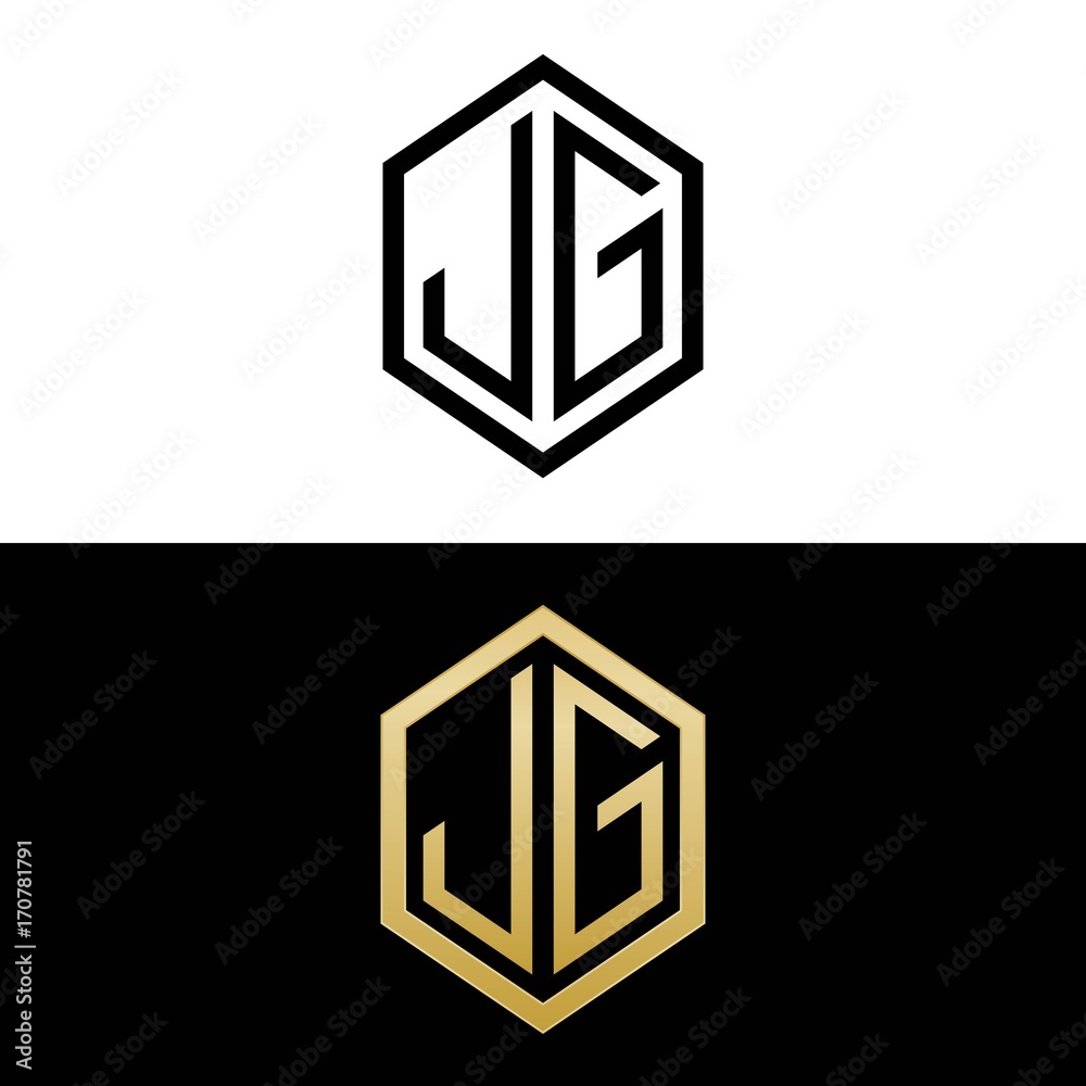 initial letters logo jg black and gold monogram hexagon shape vector ...