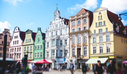 Wall Mural - View of Rostock city old town market square with Town Hall, historical center, Germany