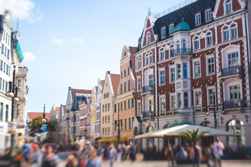 Wall Mural - View of Rostock city old town market square with Town Hall, historical center, Germany