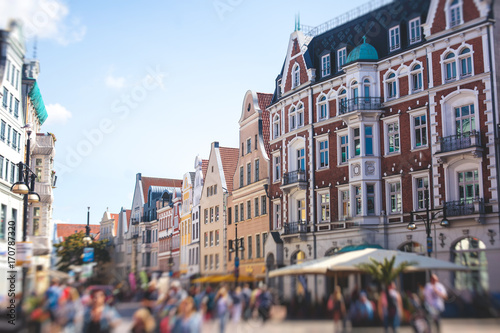 Fotomural View of Rostock city old town market square with Town Hall, historical center, G