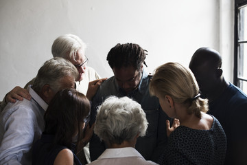 Wall Mural - Group of diverse people gathering together support teamwork