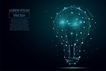 abstract image of a lamp bulb consisting of points, lines, and shapes. vector business illustration.