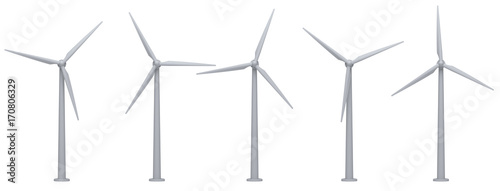 Fotomural wind turbines isolated on white background