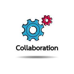 Wall Mural - Collaboration concept. Technical of gears. Flat Design creative icon on white background. Vector illustration