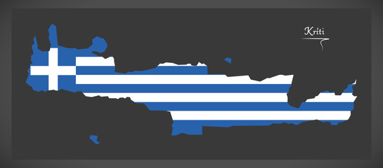 Kriti map of Greece with Greek national flag illustration