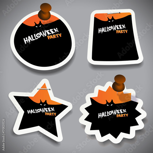 Fotografie, Obraz Set of Halloween Paper Cut Tags, Labels or Speech Bubbles with Flying Bats Illus