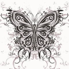 Fototapete - Butterfly illustration in swirl hand drawn doodle style for design