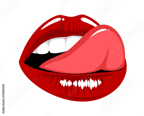 Female mouth with tongue licked his upper lip Poster Mural XXL