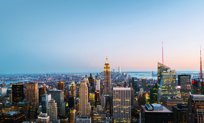 Poster - Aerial view on the city skyline in New York City, USA on a night