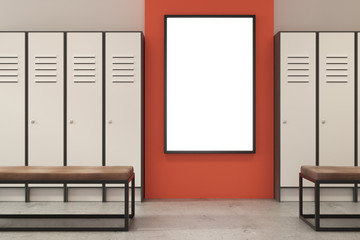 Canvas Print - Contemporary green locker room with poster