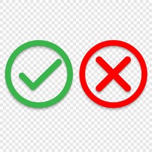 Green Tick And Red Cross Checkmarks Line Icons. Vector Illustration Isolated On White Background