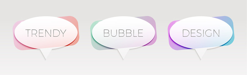 Aufkleber - Set of trendy and translucent speech bubbles with colorful geometric shape in the back. Vector illustration